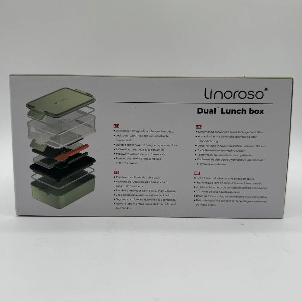 Linoroso Dual Lunch Box Pale Mint Stackable Leakproof Bento Box Utensils